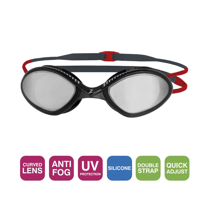 Schwimmbrille Tiger Titan Grau-Rot Gespiegeltes-Rauch Linsen Klein Zoggs 461094GYRDMSMS