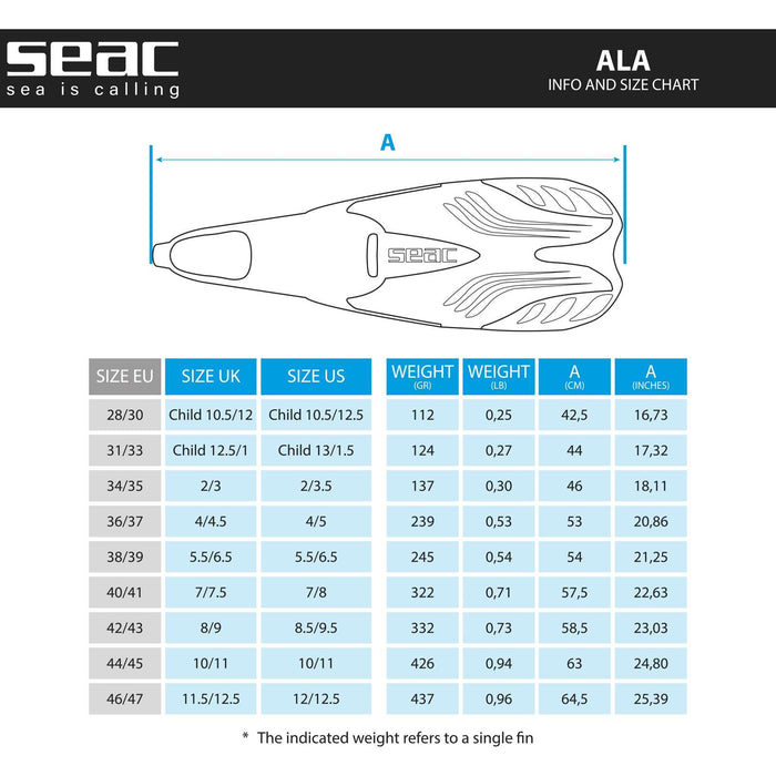 Schnorchel-Flossen Ala Aquamarin Größe 34-35 Seac 71-33AZ-34-35