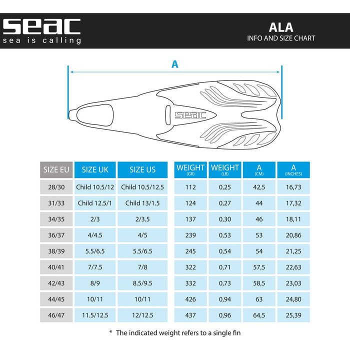 Schnorchel-Flossen Ala Aquamarin Größe 44-45 Seac 71-33AZ-44-45