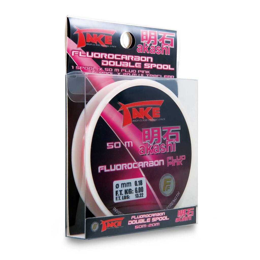 Línea de Pesca Take Akashi Fluorocarbono Carrete Doble Rosa 50m+20m 0,12 Pesca Ferrari 3042412
