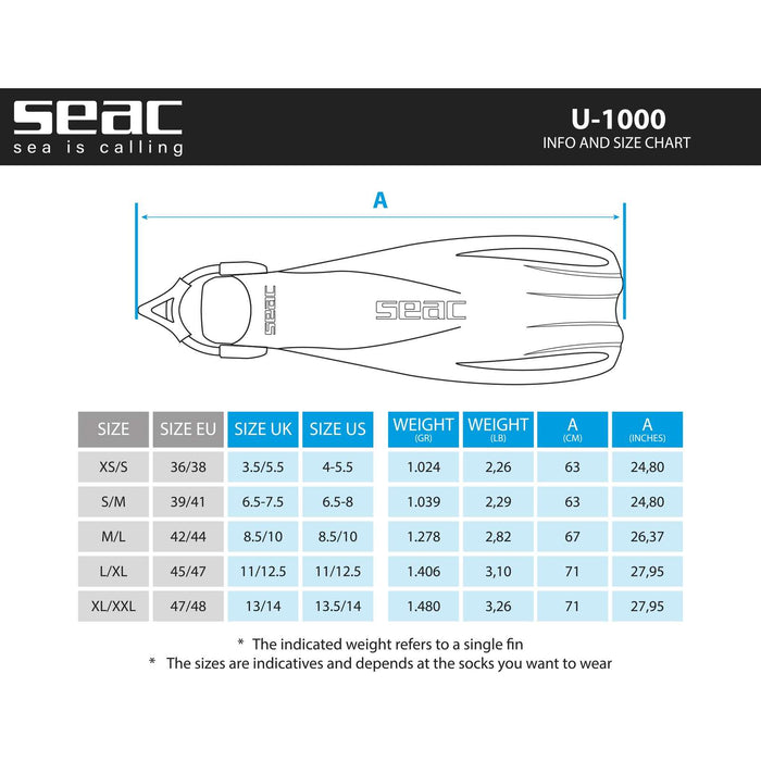 Tauchflossen U-1000 Blau XS-S ~ 34-36 Seac 71-55B-XS-S