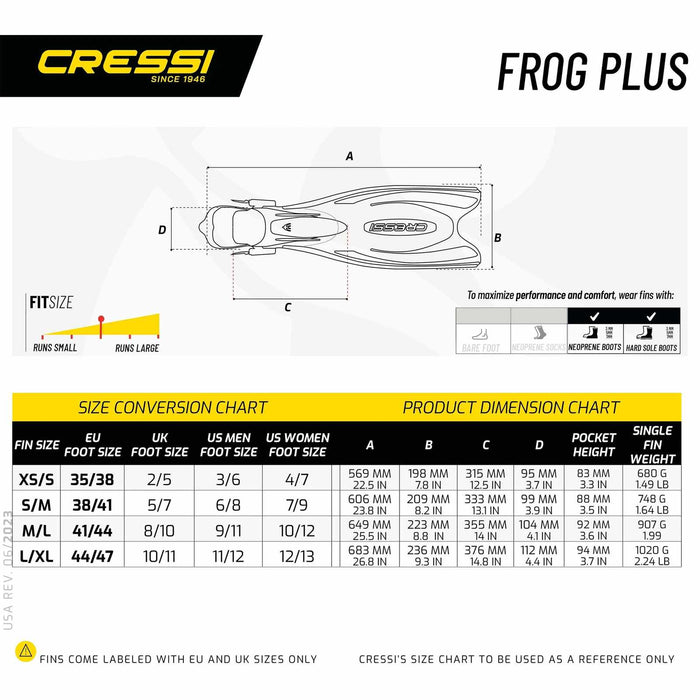 Diving Fins Frog Plus Black-White S-M-EU 39-42-UK 5-7 Cressi BF203040