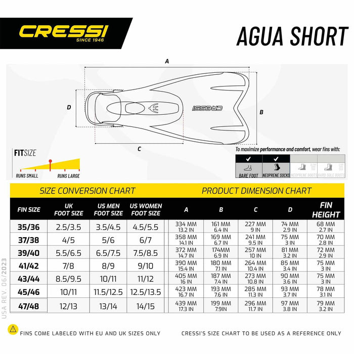 Snorkeling and Swimming Fins Agua Short Black EU 43-44-UK 8,5-9,5 Cressi DP205043