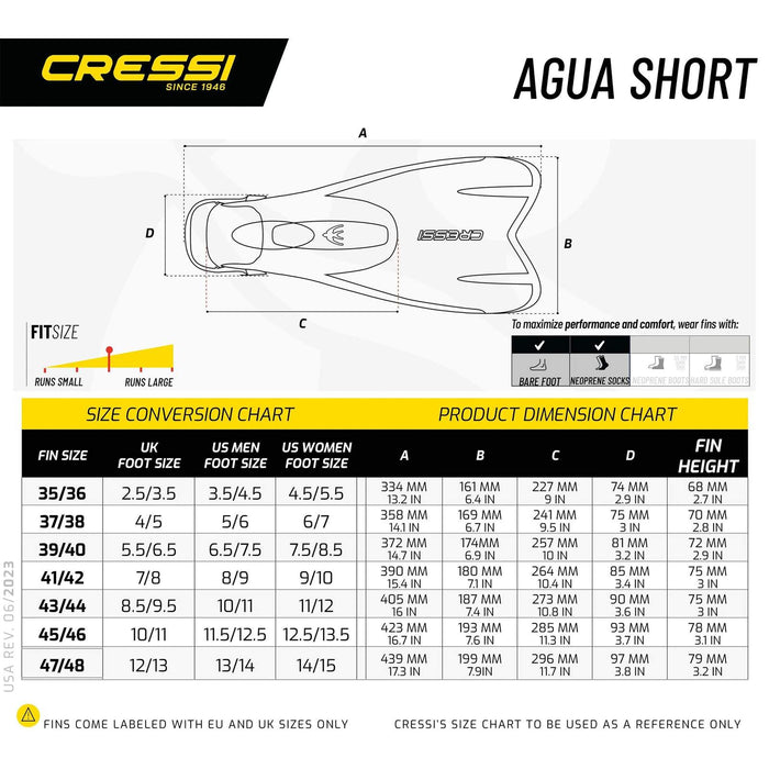 Snorkeling and Swimming Fins Agua Short Blue EU 41-42-UK 7-8 Cressi DP206241